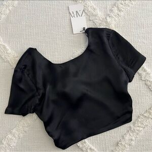 Zara Black Satin Crop Top